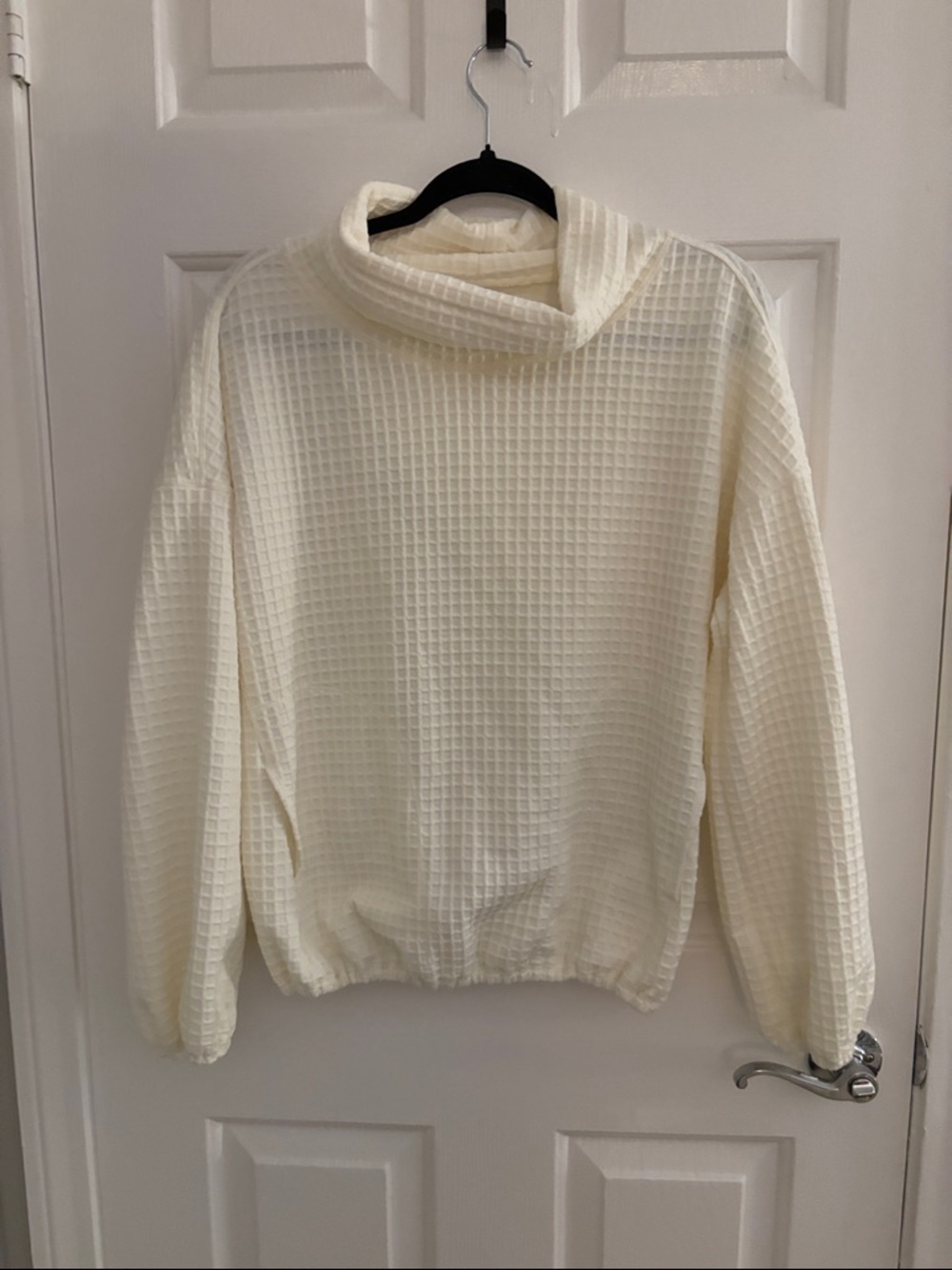 Max Studio Cream Waffle Funnel Neck Sweater